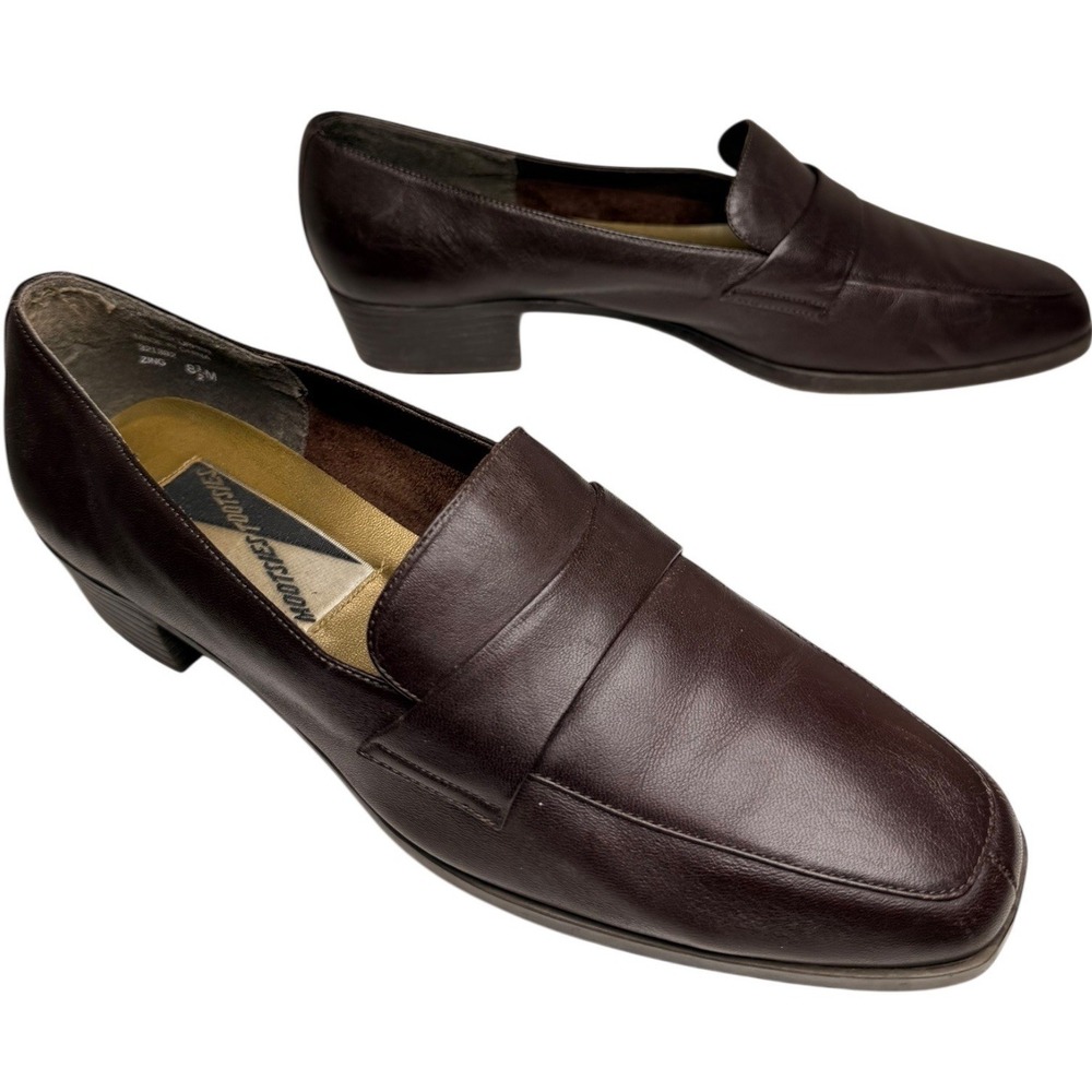 Vintage Mootsies Tootsies Brown Leather Square Toe Loafers Womens 8.5 Y2K Office